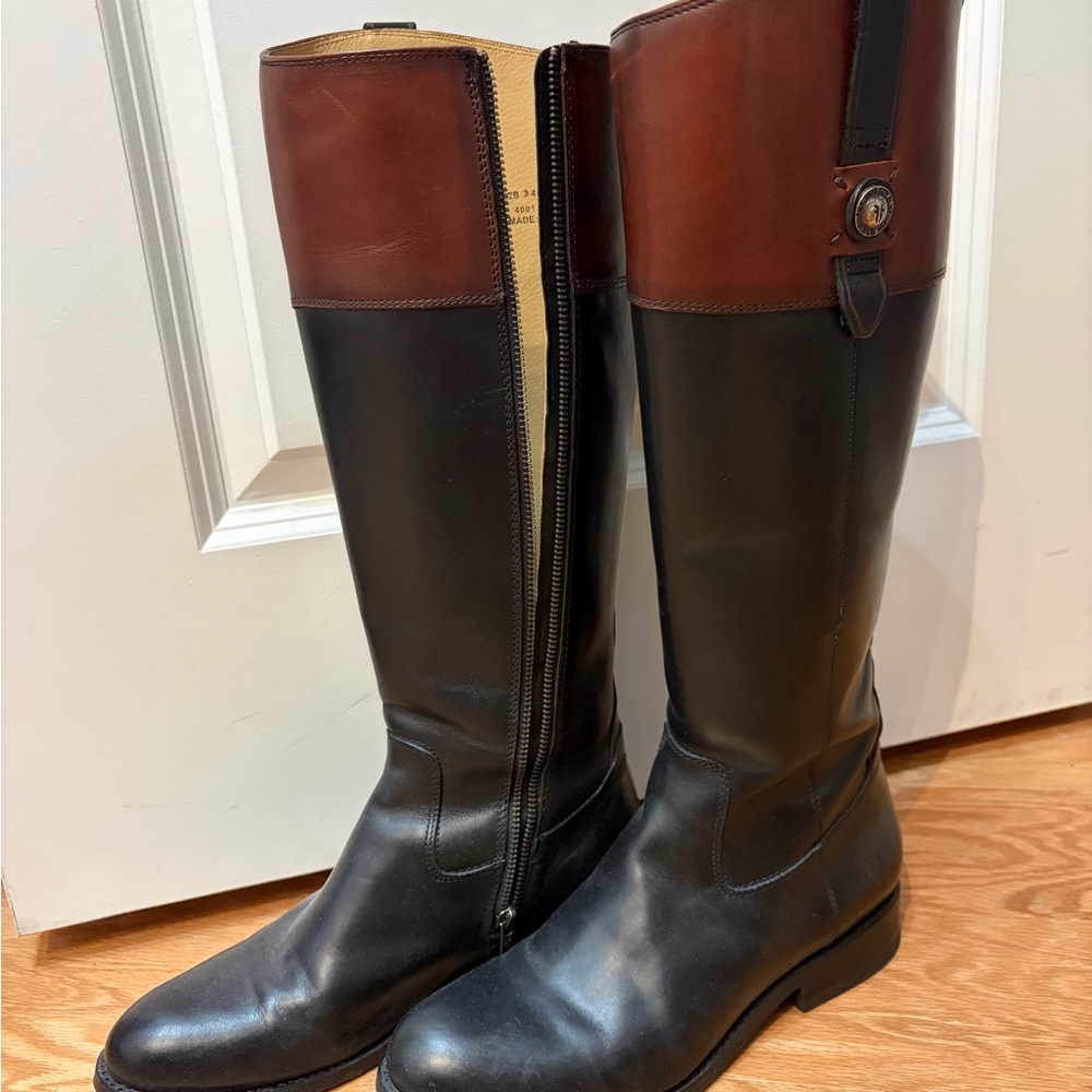Frye Jayden Black and Brown Leather Boots